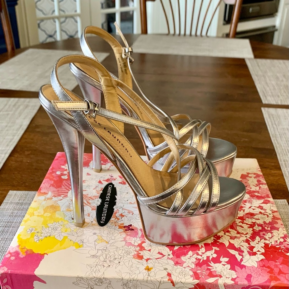 Chinese Laundry Silver Teaser Platform Stiletto Heels